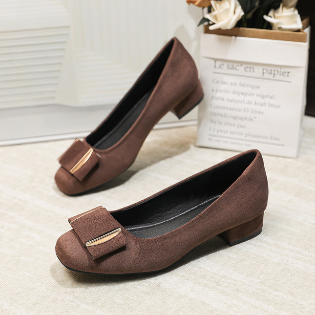 French-Style Suede Single Shoes for Women with Thick Heels, 2026 New Square-Toe Shallow Low-Heeled Work Shoes That Are Comfortable for Long Standing