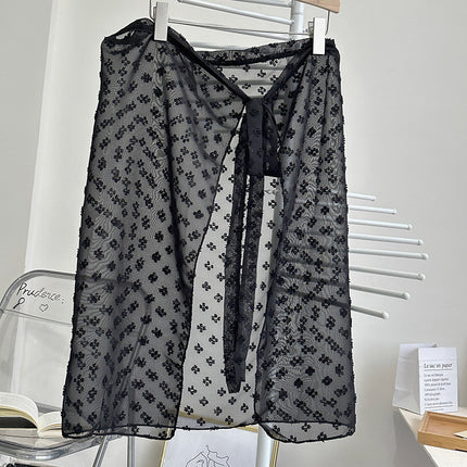 Drop pool knitted ~ stacked mesh skirt women's Korean new one-piece skirt curtain blouse hem lace fart curtain