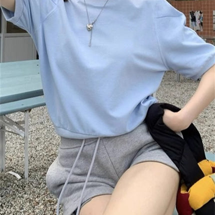 Grey Drawstring Casual Sports Shorts Women's Autumn Small High Waist Outer Wear Slimming A- shaped Wide Leg Home Shorts