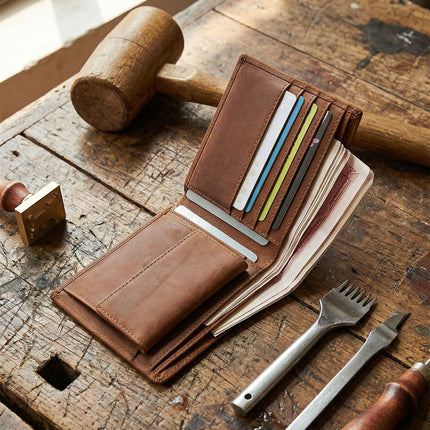 Men's Retro Crazy Horse Top Layer Cowhide Short Wallet Youth Genuine Leather Driver's License Wallet for Boyfriend Dad Gift