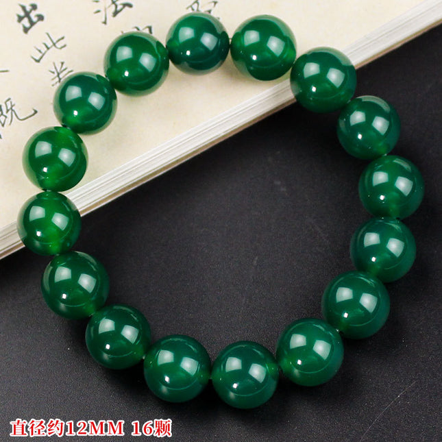 Factory wholesale green agate bracelet 12 round beads jade jewelry single ring men and women couple bracelet beads beads full of green