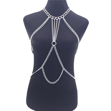 Cross-Border Body Chain European and American Exaggerated Ladies Personality Punk Style Cross Geometric Chest Chain Bikini Swimsuit Accessories