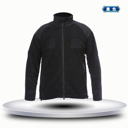 Autumn and Winter Camouflage Outdoor Men's Stand-Collar Fleece Jacket with Magic Chest Patch, Tactical Outdoor Sports Thickened Warm Clothing