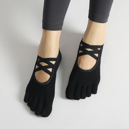 Yoga Socks Non-Slip Double Cross Strap Split Finger Women's Five-Finger Socks Summer Indoor Special Floor Sports Dance Socks