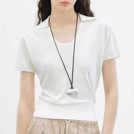Summer 2025 Ins Women's Clothing Solid Color Po-Collar Pullover Short-Sleeved Knitted Sweater Fashionable Smart Commuter Slimming