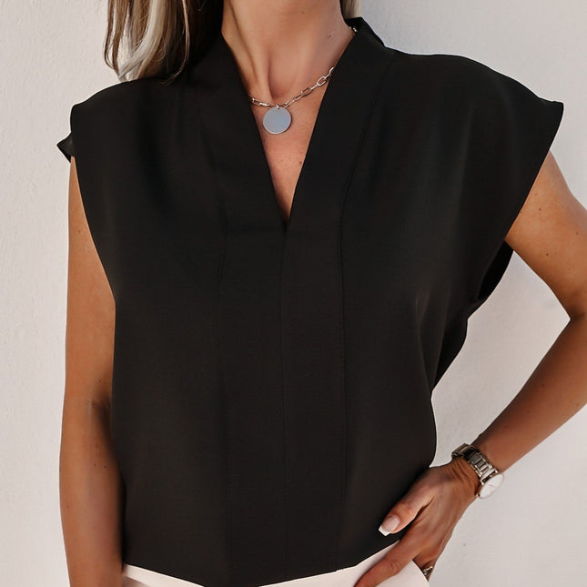 Cross-Border 2026 Spring and Summer New Style Wish Amazon Ebay European and American Solid Color V-Neck Short-Sleeved T-Shirt Tops Foreign Trade Women's Clothing