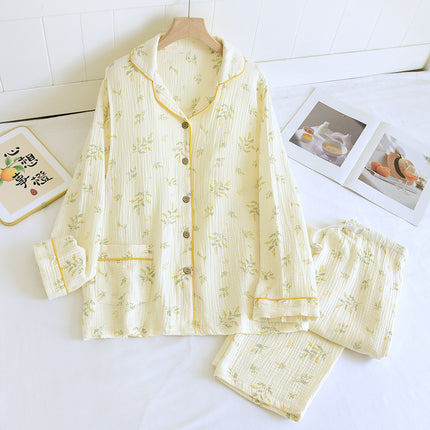 Pure cotton spring and summer nursing pajamas crepe monthly clothing postpartum plus size feeding two-piece pregnant women spring and autumn suit