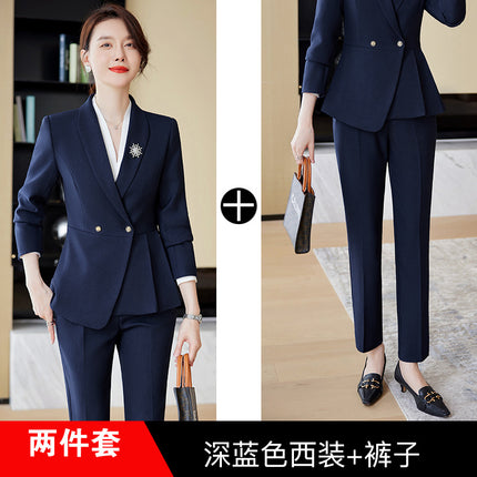 Gray Professional Suit Suit for Women Wholesale Autumn and Winter Temperament Slim Hotel Front Desk Workwear Jewelry Store Work Clothes for Women