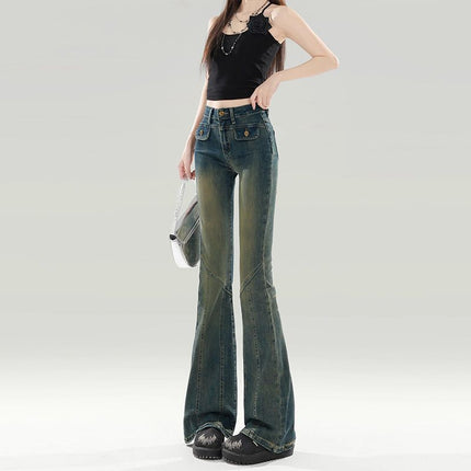 Flared Jeans That Show Off Your Figure, Versatile 2025 Chic Design Flared Pants, Fashionable Women's Spring Elastic New Style