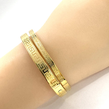 Fashionable Stainless Steel Buckle Bracelets for Men and Women, Great Wall Pattern, Multiple Sizes, Ready-Made Wholesale Accessories