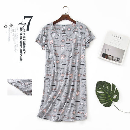 2025 European and American Amazon Spring and Summer New Short-Sleeved Cartoon Printed Nightgown Home Wear Women's Casual Style Dress