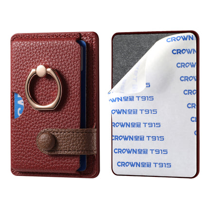 Lychee pattern oil edge ring mobile phone card holder card holder solid color card holder coin holder color matching gift back sticker card holder
