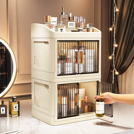 Cross-border Acrylic Folding Cosmetic Storage Box Multi-layer Double Door Desktop Dustproof Desk Storage Box