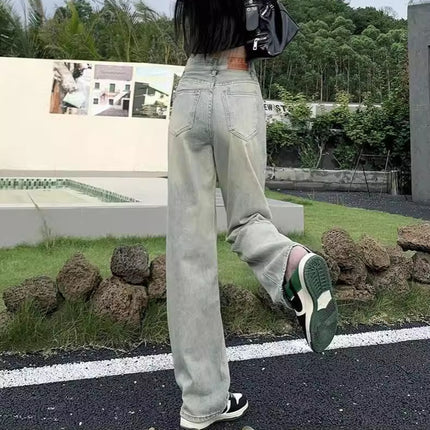 Retro Straight Jeans for Small Women Spring & Fall 2024 New High-waist Draped Floor-length Narrow Wide-leg Long Pants