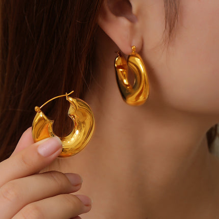 European and American Star Internet Celebrant Same Style Earrings Fashionable Titanium Steel Thick Ring Simple Design All-match Fashionable C- shaped Earrings
