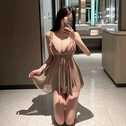 Internet Celebrant Sexy Pajamas Transparent Mesh Open Chest Sling Nightgown Summer Thin Pure Desire Bed Flirting Nightgown for Couples