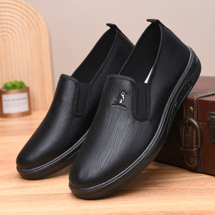 Men's Kitchen Chef Leather Shoes, Men's Trendy Versatile Bean Shoes, Soft Leather, Soft Sole, Waterproof Slip-On Men's Casual Shoes