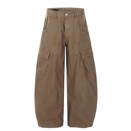 2025 New American Retro Style Large Pocket Coffee-Colored Work Casual Pants Loose Fit Versatile Silhouette Long Pants