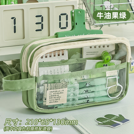 Large capacity transparent pencil case girls ins style Japanese high value students simple middle school stationery bag wholesale