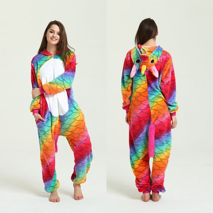 Mixed batch autumn and winter flannel adult cartoon conjoined animal pajamas red dinosaur home clothes toilet thickened wholesale