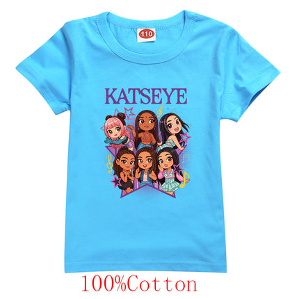 Hot Katseye Funny Print T-Shirt Kids Clothes Baby Girls 100% Cotton Short Sleeve Tops Junior Boys T-shirt Children Clothing 9197