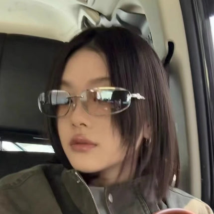 European and American Fashion Metal Frame Water silver Sunglasses Women's Distinctive Street Shoot Concave Style Hot Girl Face Shown Small Retro Sunglasses