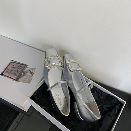 Spring 2025 New Style Style Style Red Mary Jane Shoes French Flat Rhinestone Single Shoes Fairy Shoes