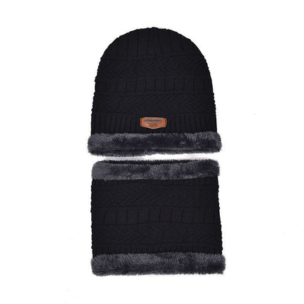 Winter Hat Two-Piece Set for Men and Women, Warm Knitted Woolen Hat with Fleece Lining, Cycling Cold-Proof Neck Warmer, Men's Cotton Hat Set