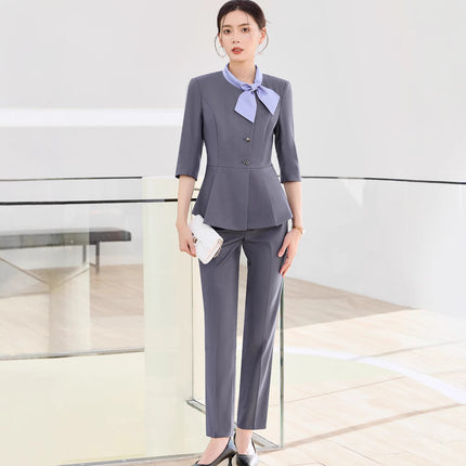 Hotel Work Clothes Female Seven-point Sleeve Spring and Autumn Front Desk Cashier Professional suit Catering Hotel Waiter Work Clothes Female