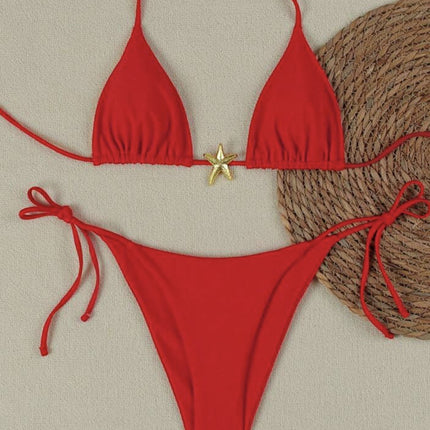 A12 Cross-Border New Swimsuit Women's Pure Desire Bikini European and American Three-Point Bikini Pure Color Swimsuit Amazon Fast Sale