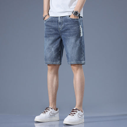 Denim Shorts Men's Summer Ultra-thin Five-point Pants Stretch Trendy Brand Loose Straight Middle Pants Men's 2025 New Arrival