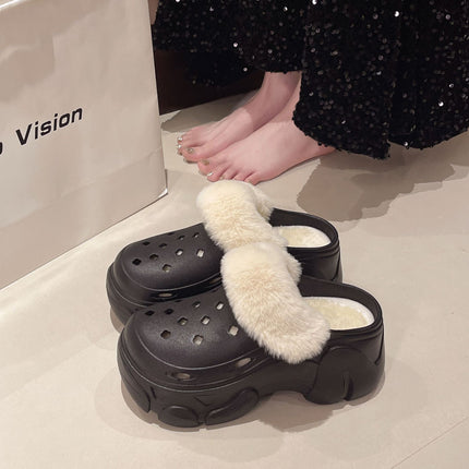 fleece-lined Cave Shoes Cotton Women's Autumn and Winter Inner Liner New Height-Heeled Thick-Sole Plush Cotton Slippers for Winter Outer Wear