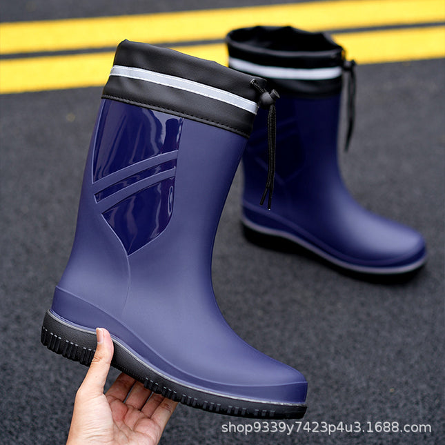Cross-border Waterproof Shoes Men's Rain Shoes Fashion Thickened Rain-proof Rubber Shoes Work Anti-slip Fishing Kitchen Rain Boots for Foreign Trade