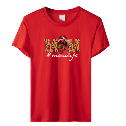 Amazon momlife Skull Leopard Print Sunglasses Mother's Day Gift Letter Print Casual Short Sleeve T-Shirt Women