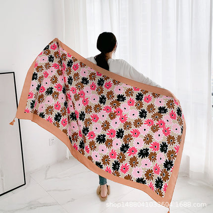 Ethnic Style Printed Silk Scarf Women's Seaside Travel Sun Protection Gauze Air Conditioning Warm Scarf Versatile Long Shawl