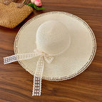 Wide brim cotton yarn beaded edge - creamy white / M（56-58cm）