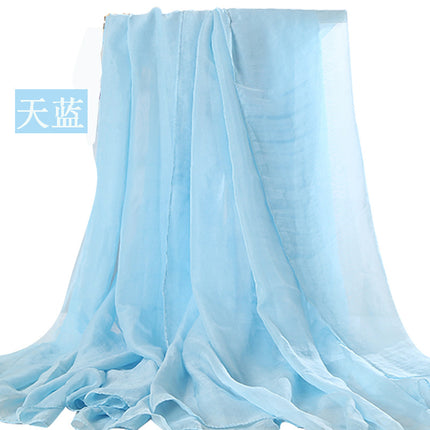 Simulated Silk Scarf Women's Long Oversized Red Gauze Scarf Sun Protection Shawl Beach Towel Catwalk Performance Pure Color Thin Section