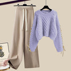 Purple sweater + khaki casual pants [two-piece set] / M [recommended 40-50kg ]