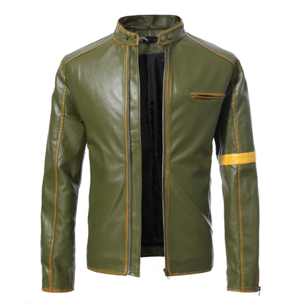Foreign Trade Amazon European and American Men's Wear Old Motorcycle Leather Jacket Men's Youth Vertical Collar Motorcycle Leather Jacket