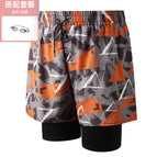 Orange gray 001-3 men's swimming trunks with goggles / 2XL-120-130