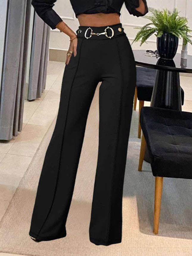 European and American Amazon Spring and Autumn Cross-Border New Products, Casual Solid Color High-Waisted Metal Decorative Straight Pants