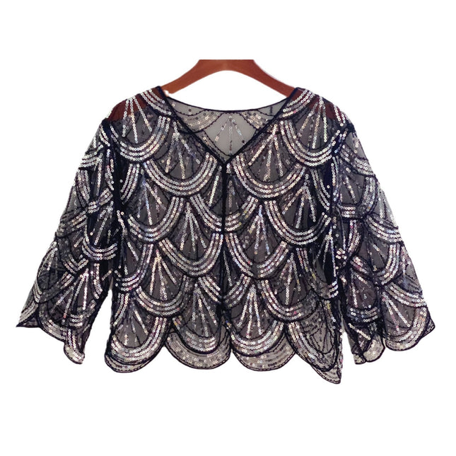 New Sequin Seven-sleeve Small Coat Short Cardigan Cheongsam Outer Waistcoat Small Shawl Waistcoat Ball Thin Shawl Women