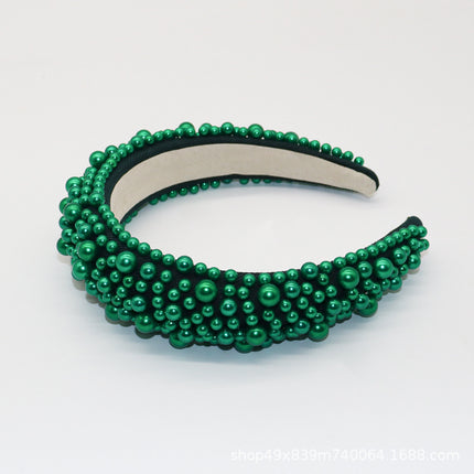 European and American luxury pearl sponge hairband hairpin female heavy industry exaggerated wide side pressure hair high cranial top net red head band wholesale