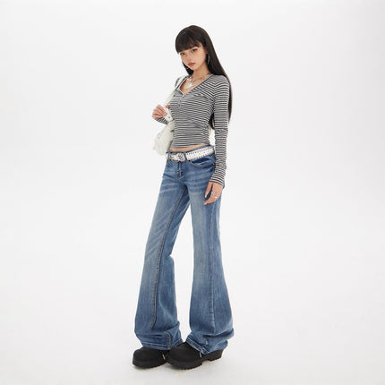2025 New American Retro Hot Girl Low-Waist Flared Pants Slim Fit Versatile Slightly Stretchy Autumn and Winter Women's Jeans