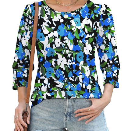50 Colors Cross-Border European and American Amazon Spring and Summer New Printed T-Shirts with Cuff Buttons, Casual Versatile Vacation Women's Clothing