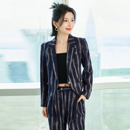 Khaki Suit Women's 2024 Autumn and Winter Fashion Green Business Wear European and American Casual Wide Long Two-Piece Suit