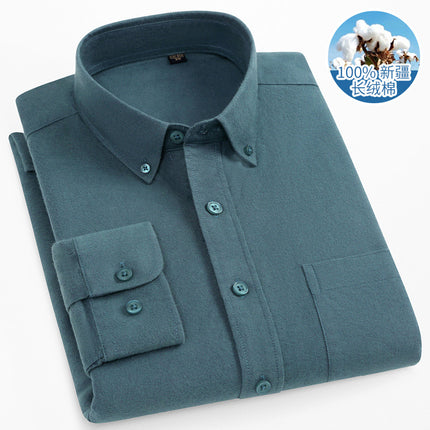 Spring and Autumn Pure Cotton Brushed Pure Color Shirt Men's Long-Sleeved Pure Cotton Anti-Wrinkle Slim Tb Casual Business Men's Shirt Men