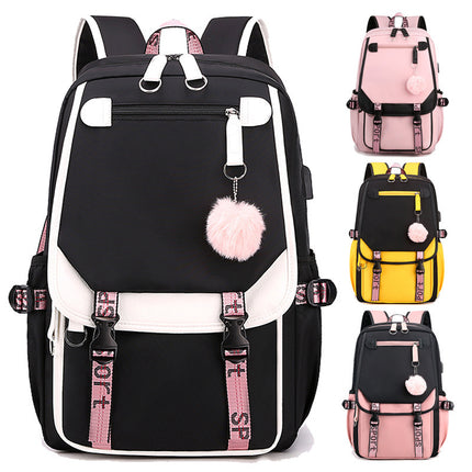 Backpack, Primary School, Middle School and High School Student School Bag, Fur Ball Bag, Multi-Color Selection, Large Capacity Simple Bag, Sports and Leisure Bag