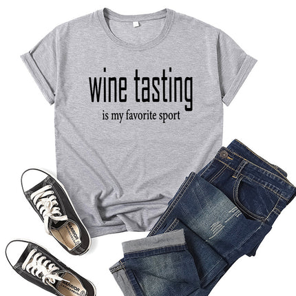 in stock foreign trade cross-border WINE TASTING wine printed short sleeve round neck T-shirt European and American men's and women's top loose