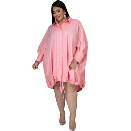 H002 Amazon Aliexpress Independent Station Supply Long-Sleeved Solid Color Loose Dress